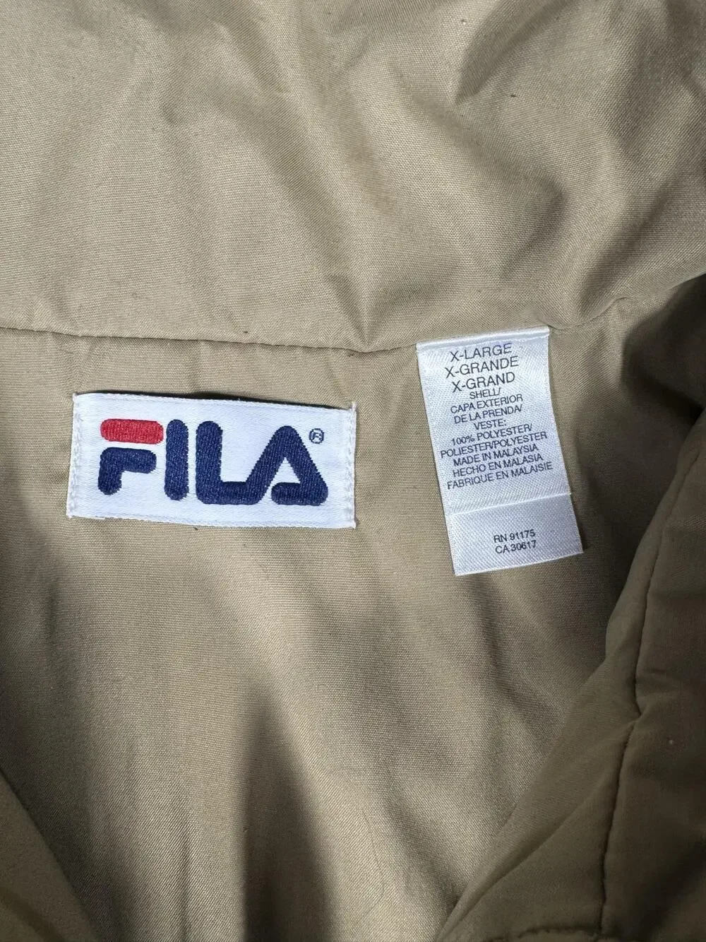Vintage FILA Windbreaker Jacket Mens XL Black Tan Lined Full Zip Logo Striped